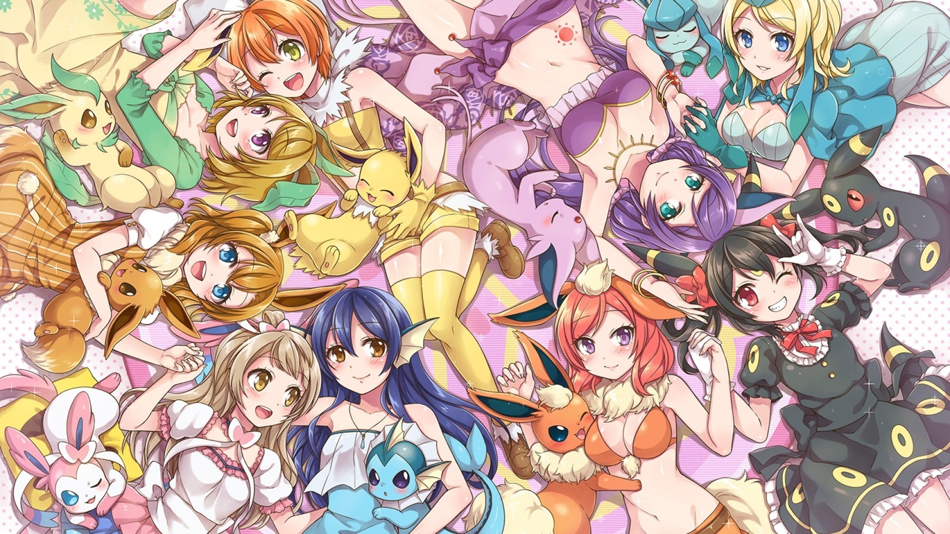 1920x1080 Anime Girls, Pokemons, Dress, Flareon, Glaceon