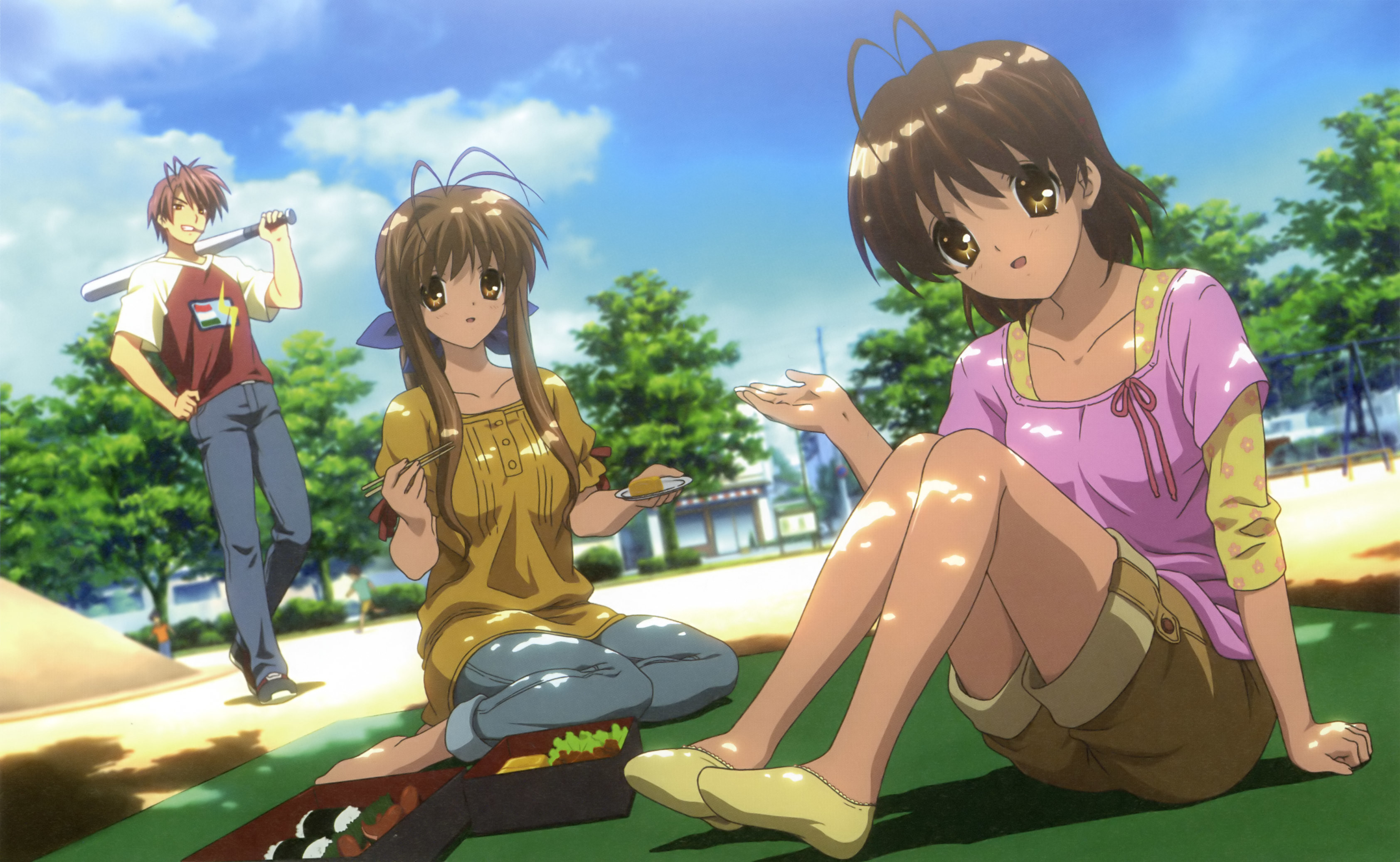 3368x2073 Anime picture with clannad furukawa nagisa furukawa sanae furukawa akio  wide image widescreen
