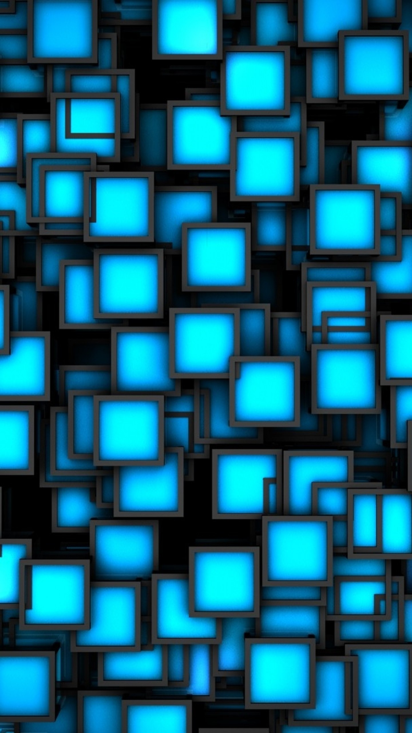 1440x2560  Wallpaper black, blue, bright, squares