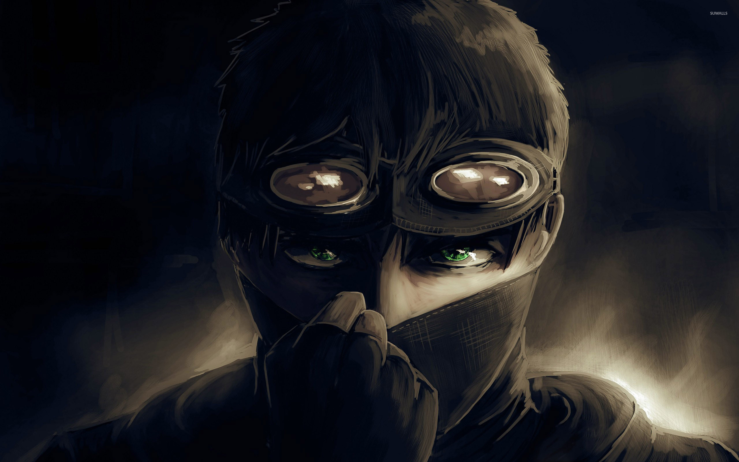 2560x1600 Green eyed man with mask wallpaper