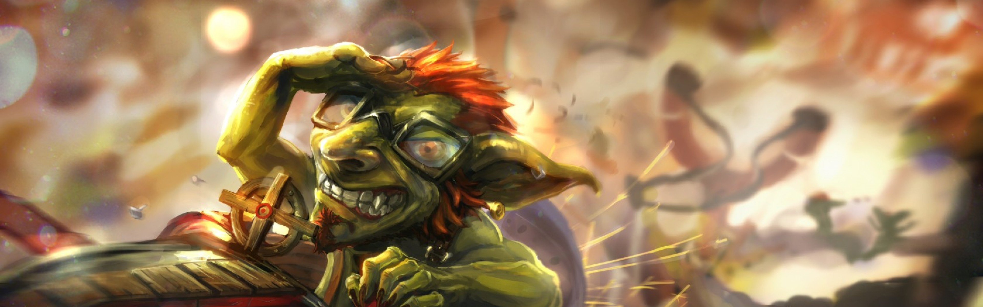 3840x1200 Preview wallpaper hearthstone, hearthstone heroes of warcraft, catapult,  goblin, dwarf 