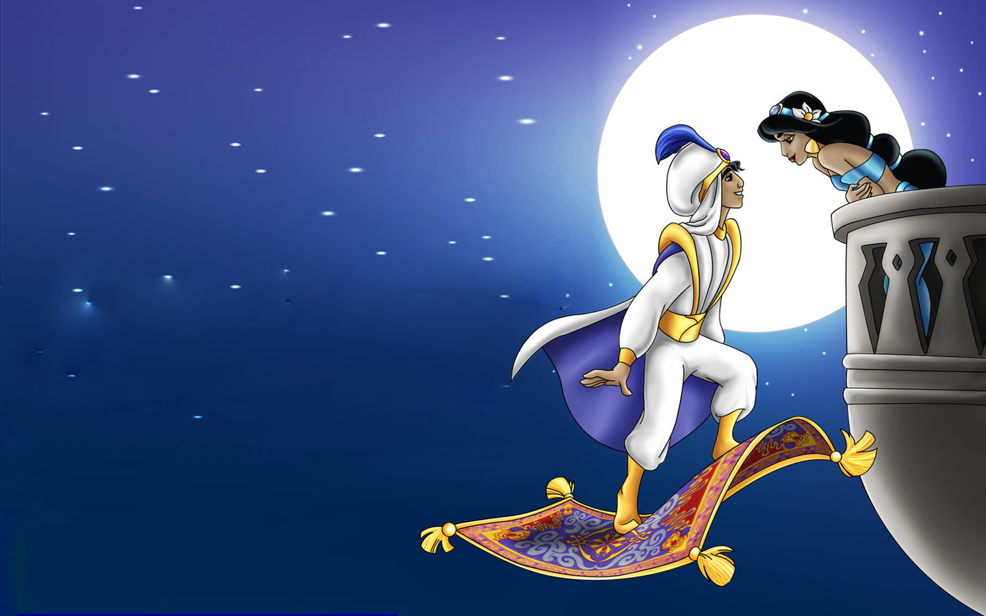 1920x1200 Aladdin And Princess Jasmine Romantic Night Full Moon Hd Wallpaper 1920Ã1200