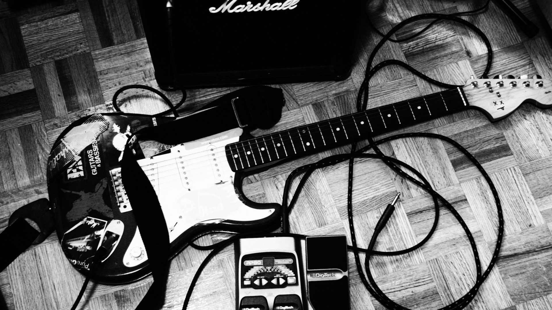 1920x1080 entertainment music guitars black white amp strings tech wallpaper