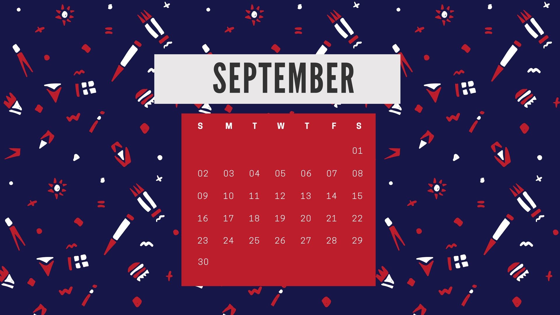 1920x1080 Monogram September 2018 Calendar Wallpaper