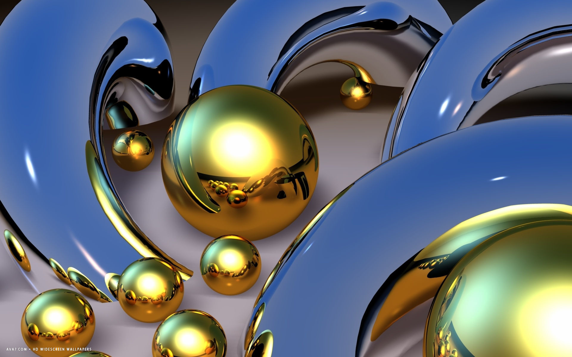 1920x1200 3d gold abstract reflective spheres hd widescreen wallpaper