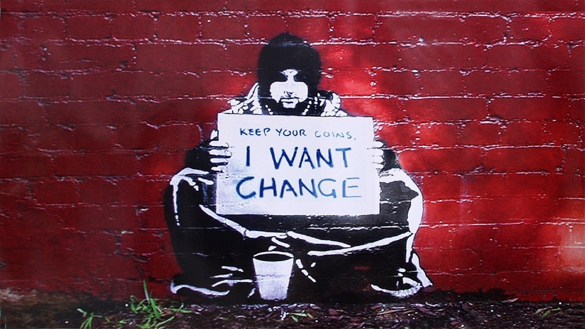 1920x1080 Banksy, Red, Red Wall, Graffiti, Street Art, I Want Change,