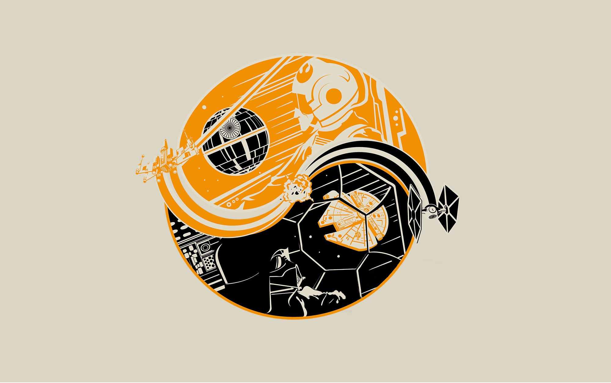 2000x1254 Star Wars Yin Yang Wallpaper - Death of a Star/Birth of a Hero