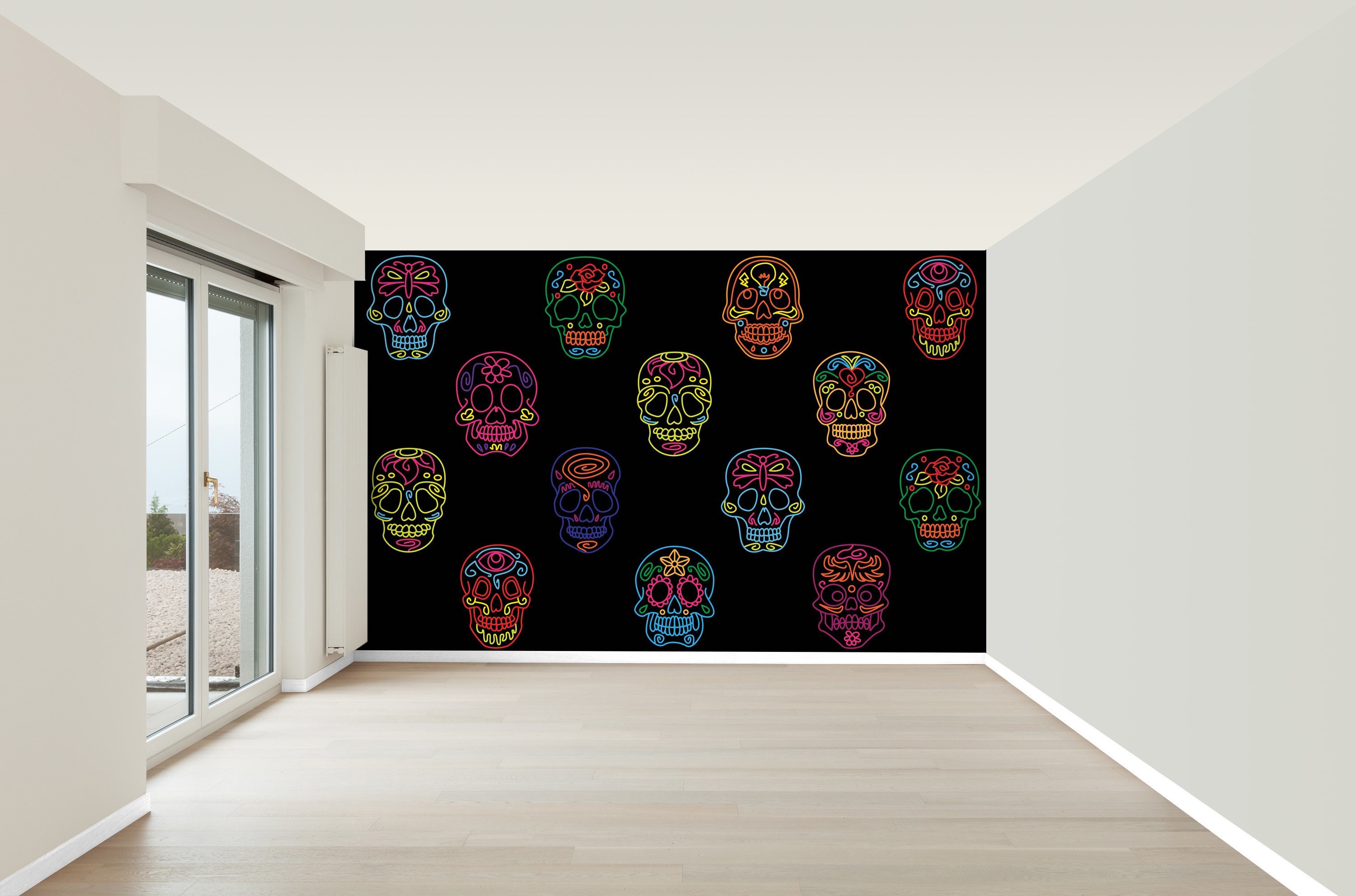 3000x1982 Sugar Skulls Mural Wallpaper Photo Funky Rock'n'Roll Living Room Home DÃ©cor