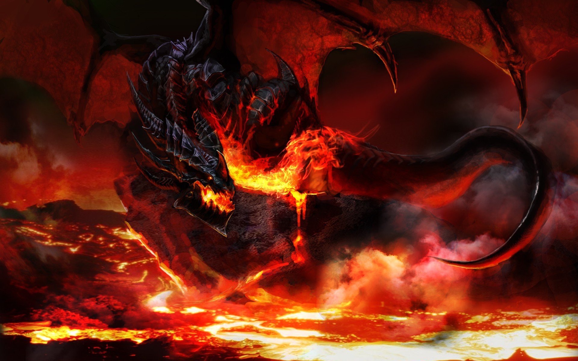 1920x1200 Artwork Deathwing Dragons Fan Art Lava Video Games Warcraft World Of  Cataclysm