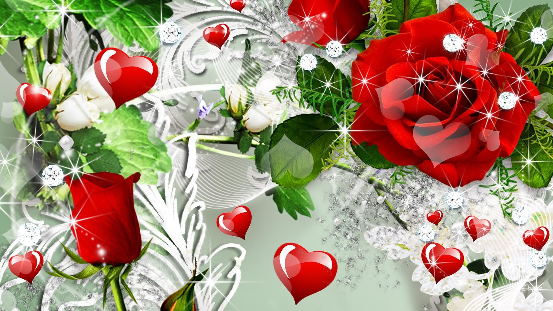 1920x1080 ... Red-heart-with-pink-roses-wallpaper ...