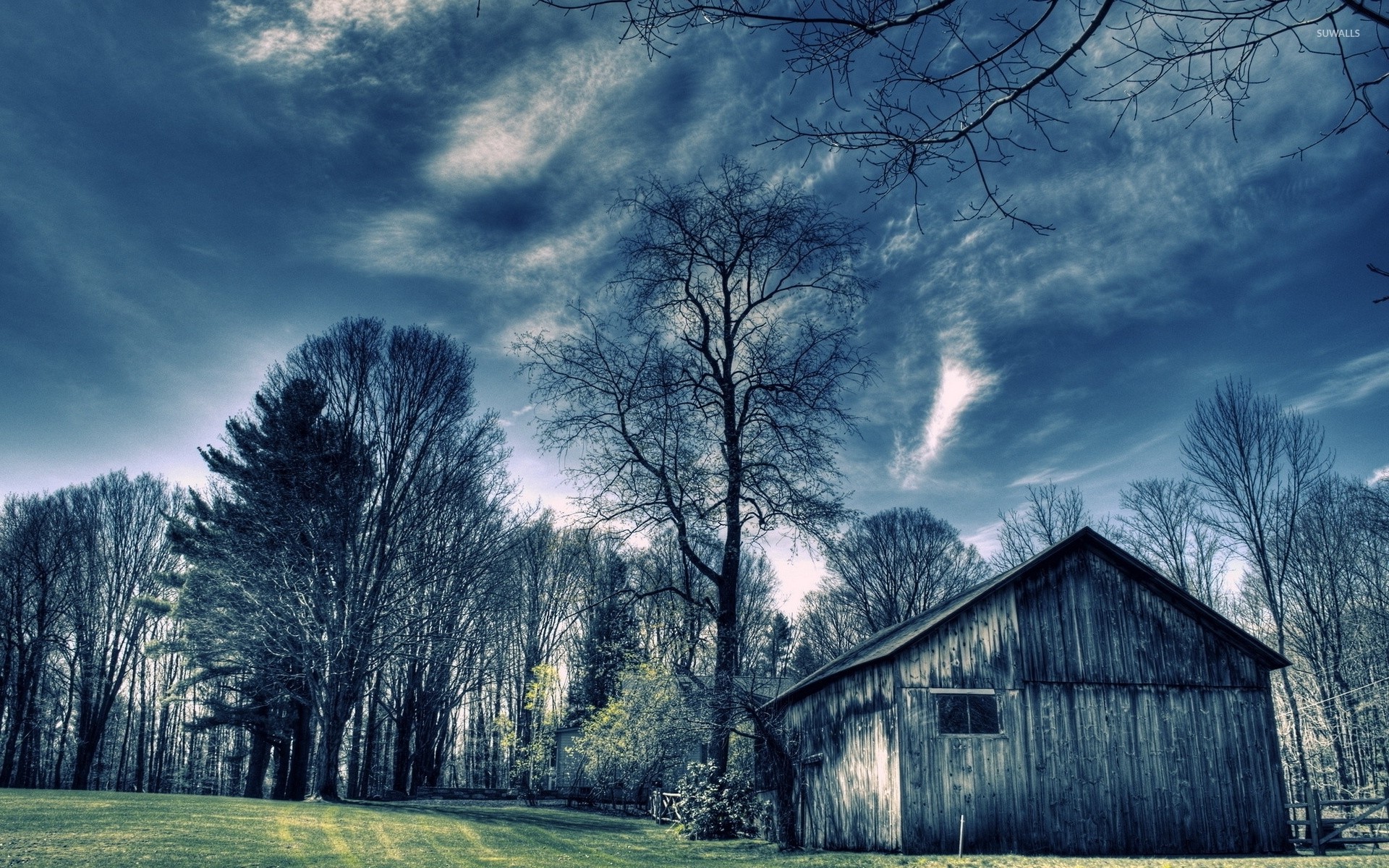 1920x1200 Old barn in the forest wallpaper