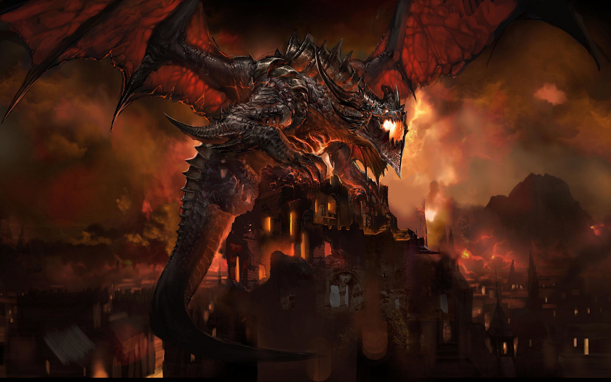2560x1600 Video Game World Of Warcraft Dragon Sky Fire Deathwing Wallpaper