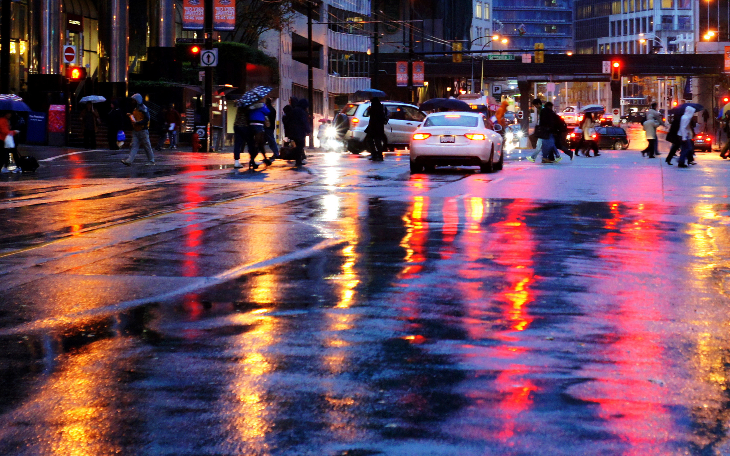 2560x1600 ... Wallpaper Rain, Night, City, Car, Puddle, Umbrella Desktop Wallpaper ...