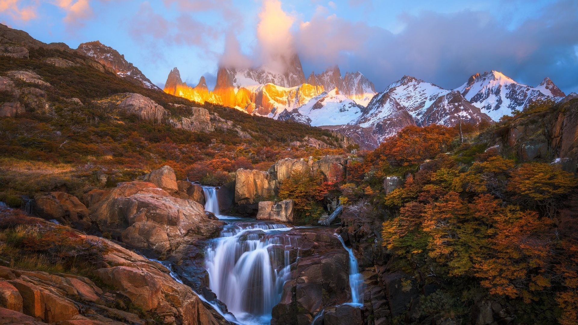 1920x1080 Autumn Tag - America Waterfalls Autumn Scenery Mountains Patagonia South  Nature Free Animated Wallpaper Download For
