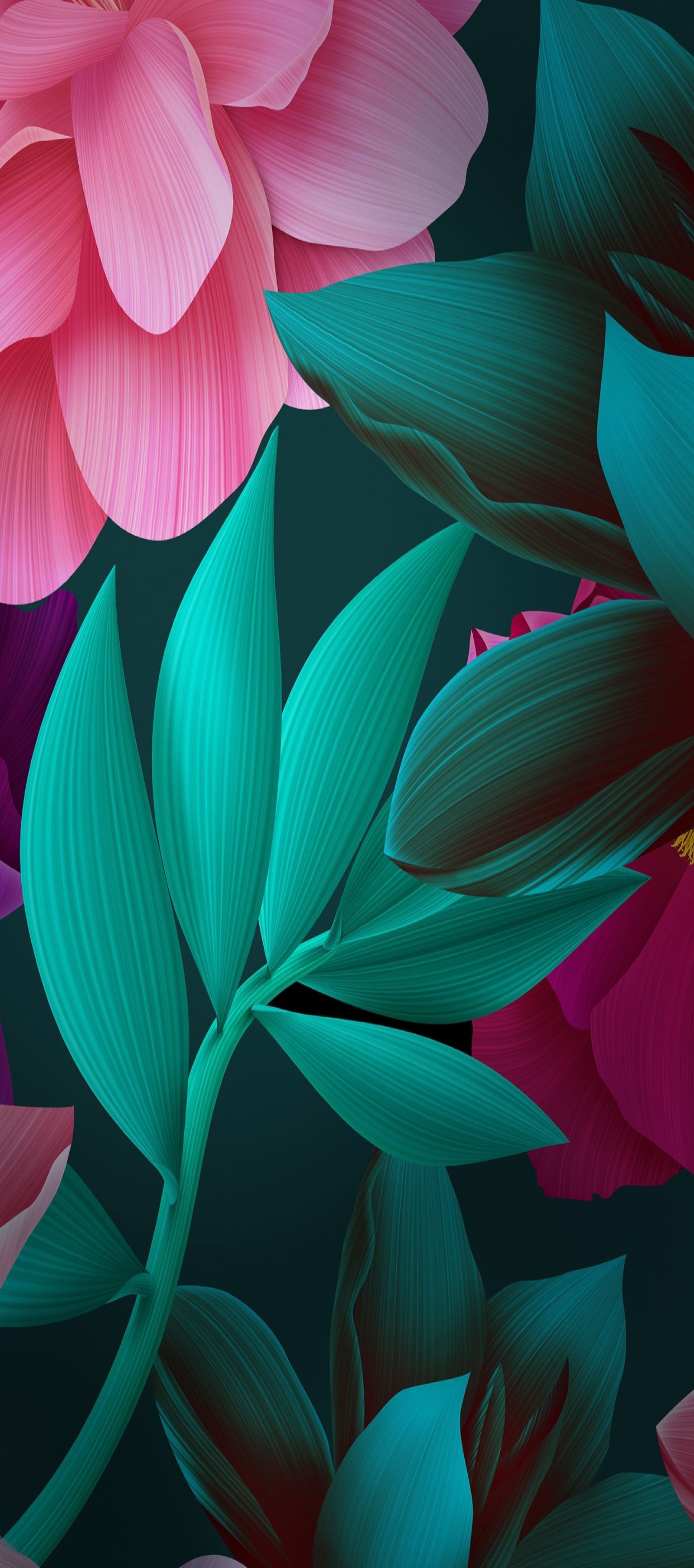 1242x2808 iOS 11, iPhone X, green, black, pink, floral, plant, simple, abstract,  apple, wallpaper, iphone 8, clean, beauty, colour, iOS, minimal