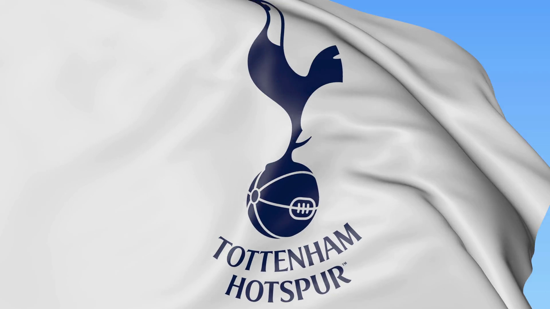 1920x1080 Close-up of waving flag with Tottenham Hotspur F. C. football club logo,  seamless loop, blue background. Editorial animation.