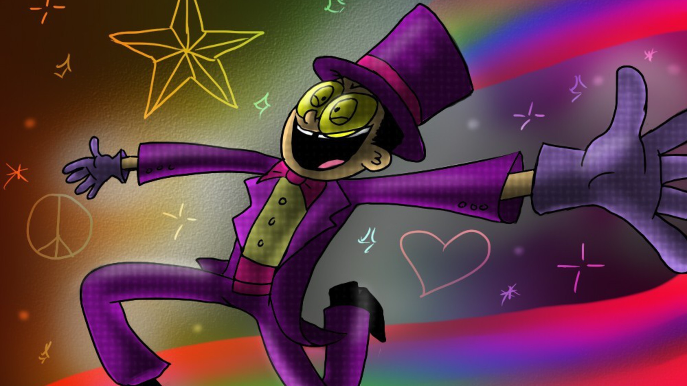 2400x1350 Stars suit rainbows superjail peace sign the warden wallpaper