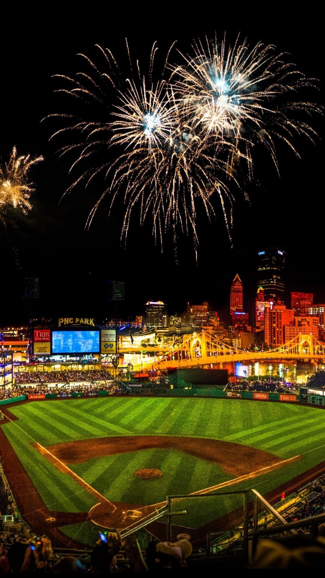 1080x1920 Baseball stadium with fireworks in the night