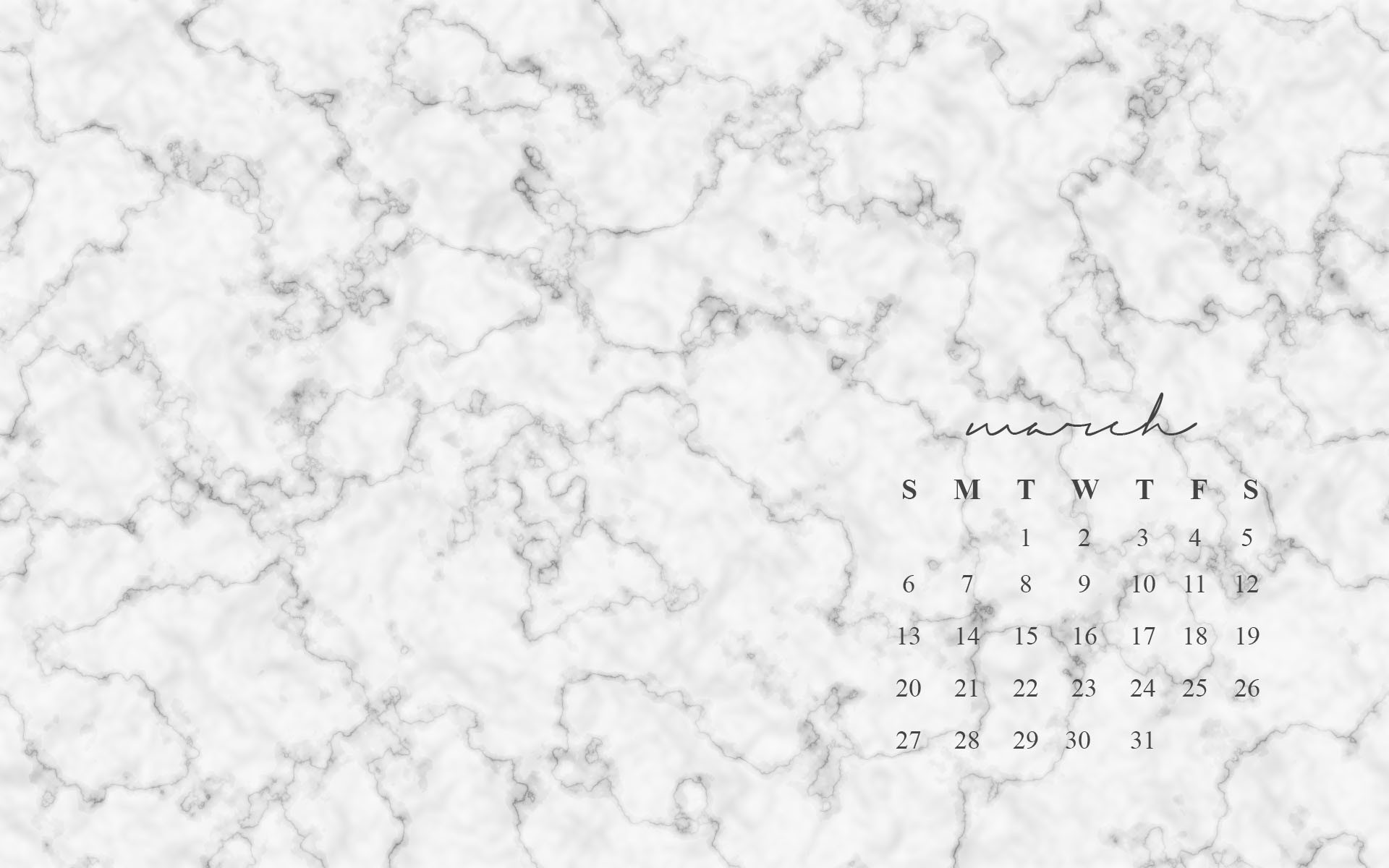 1920x1200 March Marble Calendar