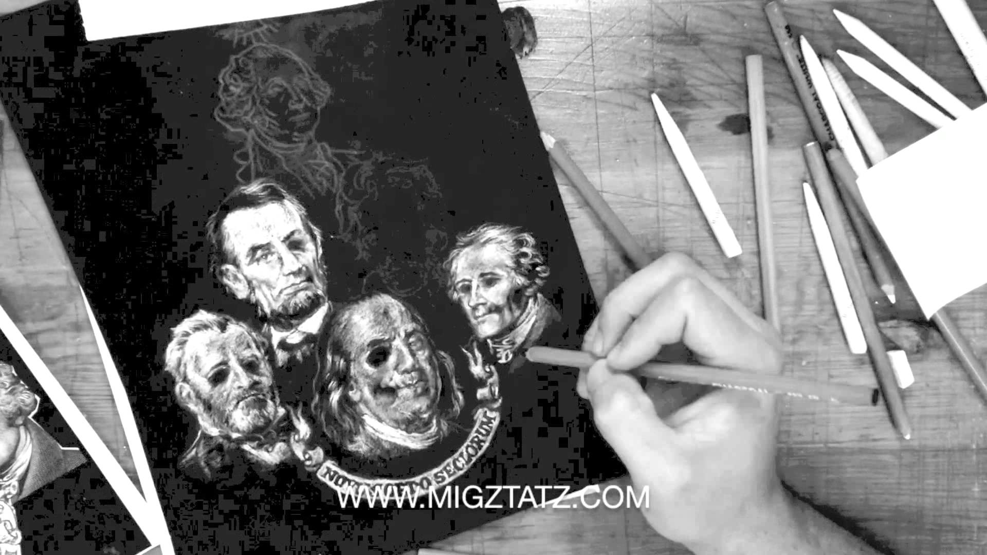 1920x1080 MIGZ TATZ: WHITE CHARCOAL SPEED DRAWING OF FACES FROM MONEY (TIME LAPSE)  DEAD PRESIDENTS