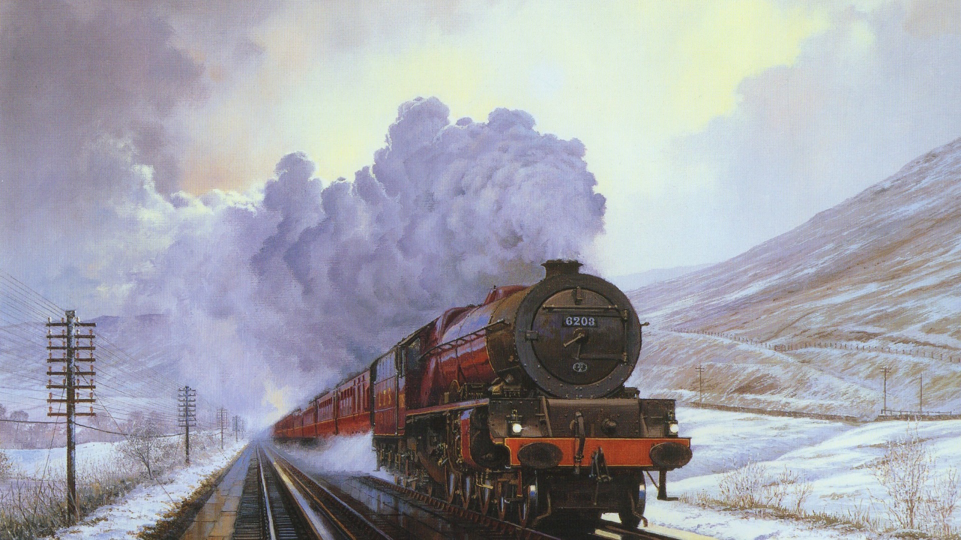 1920x1080 Train Snow Winter Painting Canvas Smoke