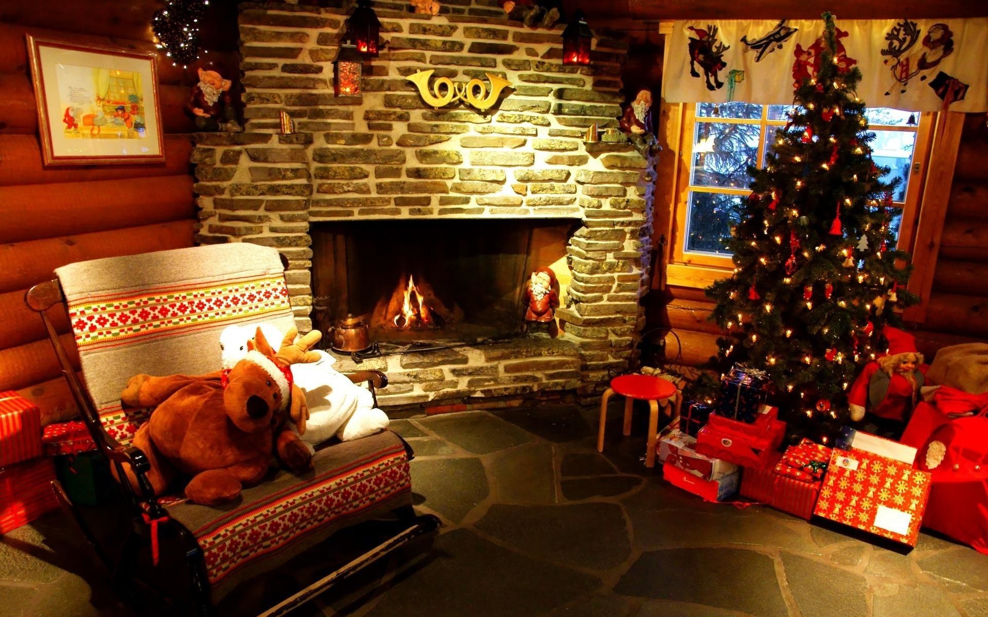 1920x1200  Christmas Tree and Fireplace Wallpaper