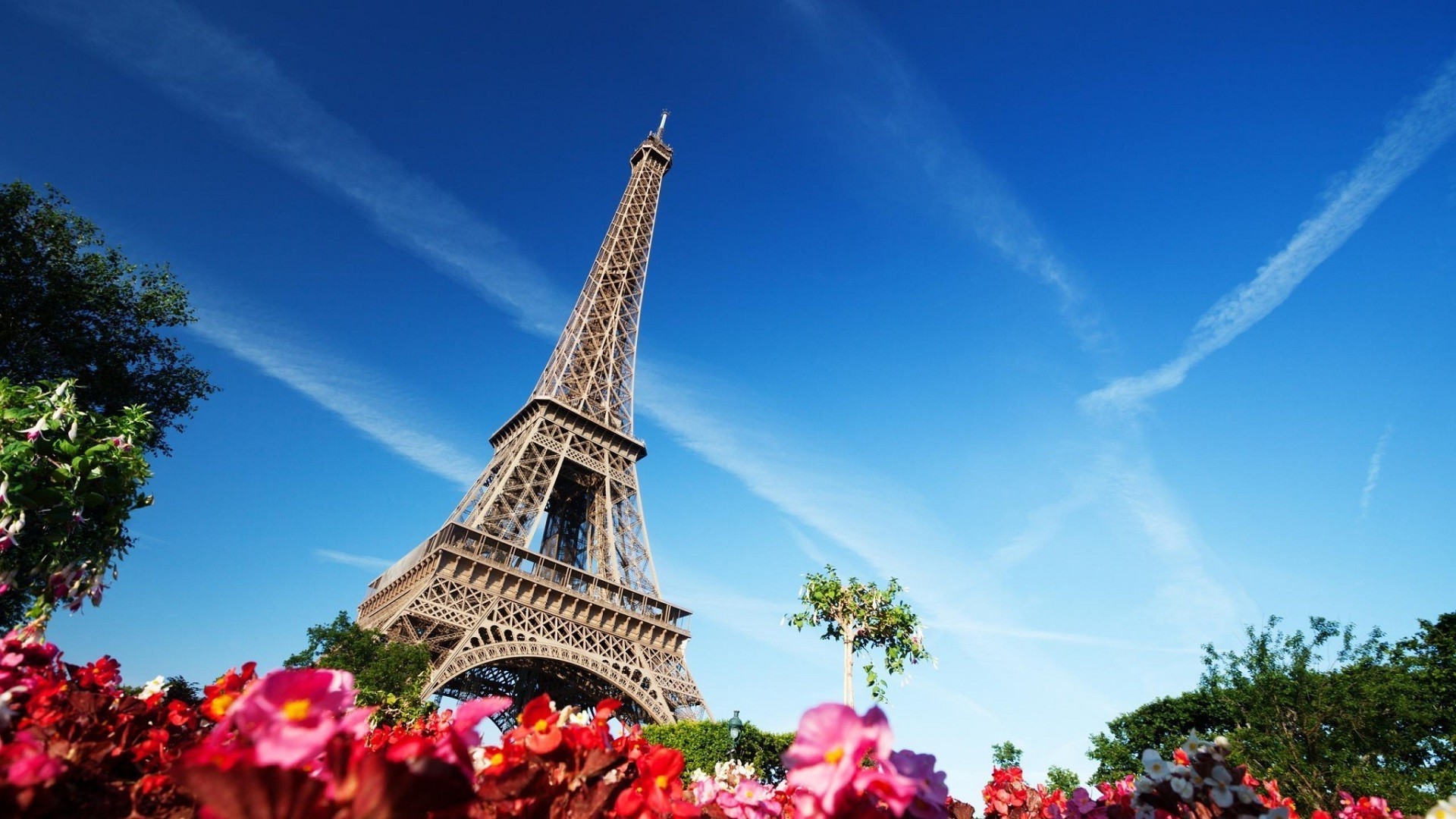 1920x1080 Eiffel Tower, Building, Architecture, Flowers, Paris, France Wallpapers HD  / Desktop and Mobile Backgrounds