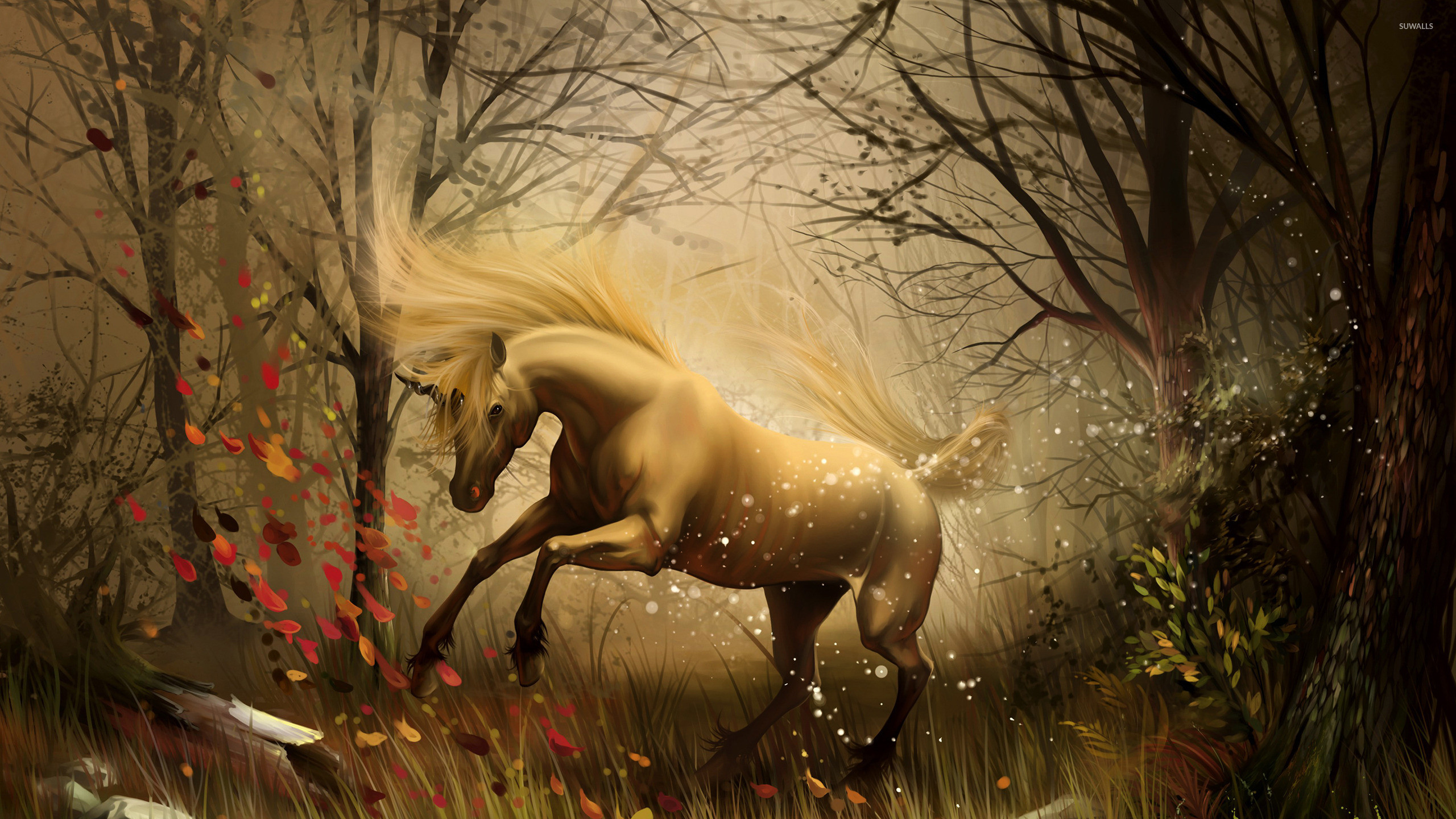 2560x1440 Unicorn in the enchanted forest wallpaper
