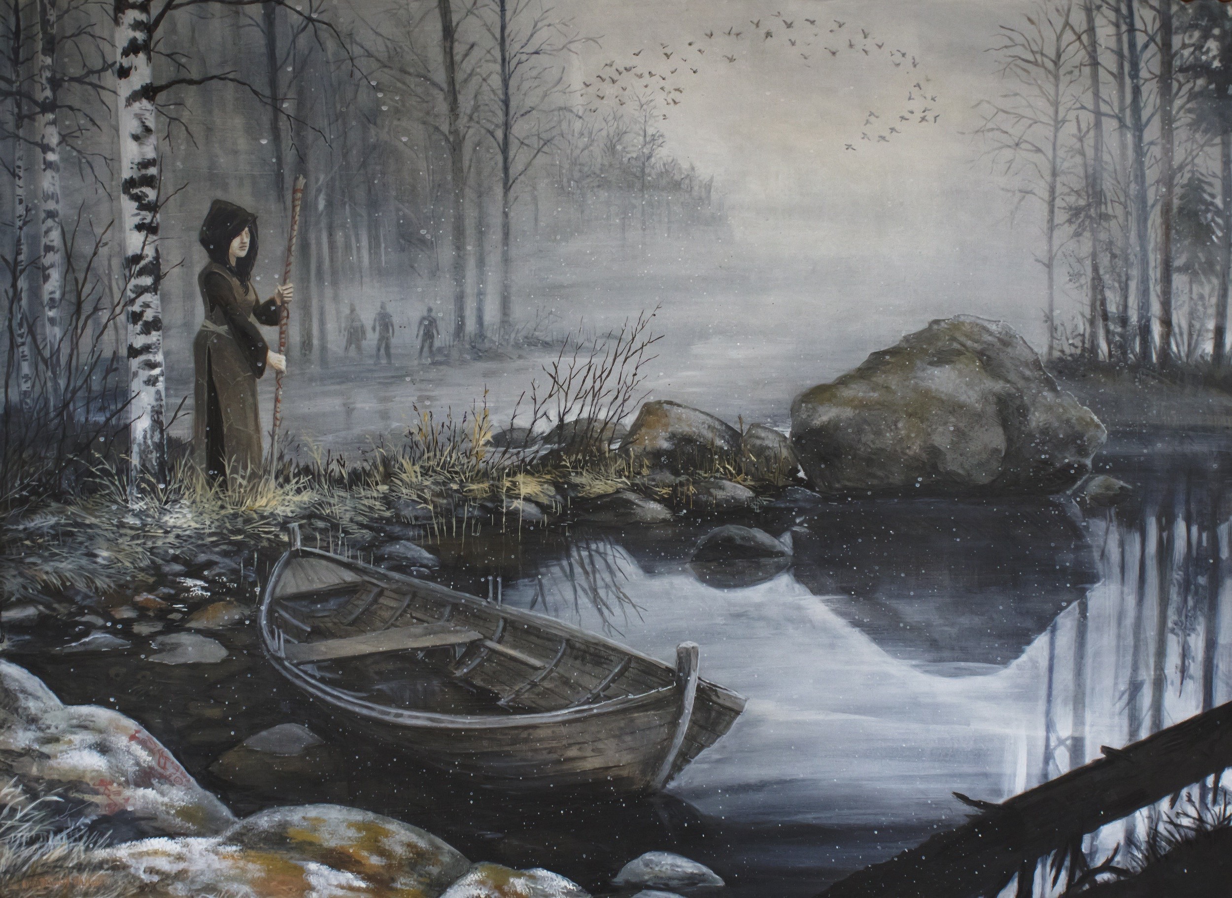 2500x1822 boat, Pond, Forest, Rock, Mythology Wallpaper HD