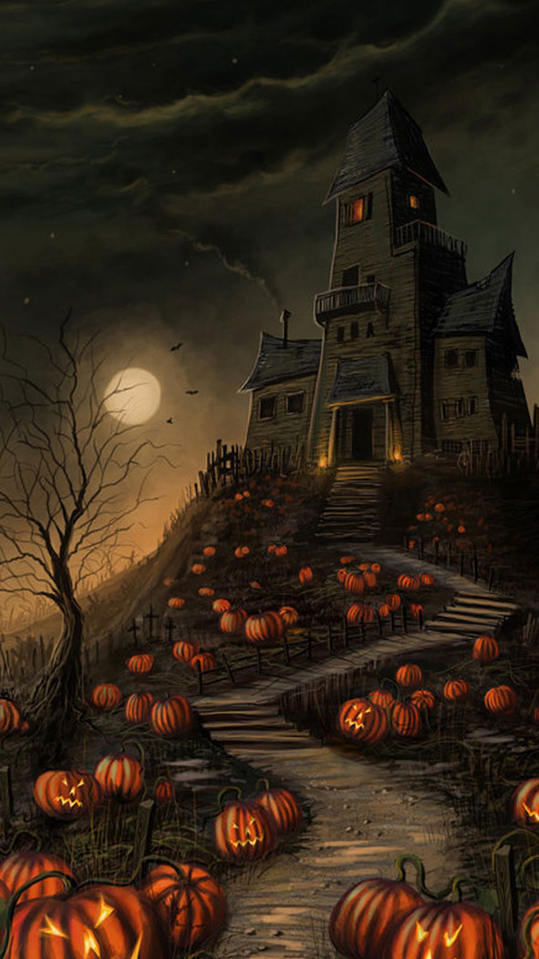 1080x1920 Halloween Haunted House Pumpkin Sony Xperia Z2 Wallpapers