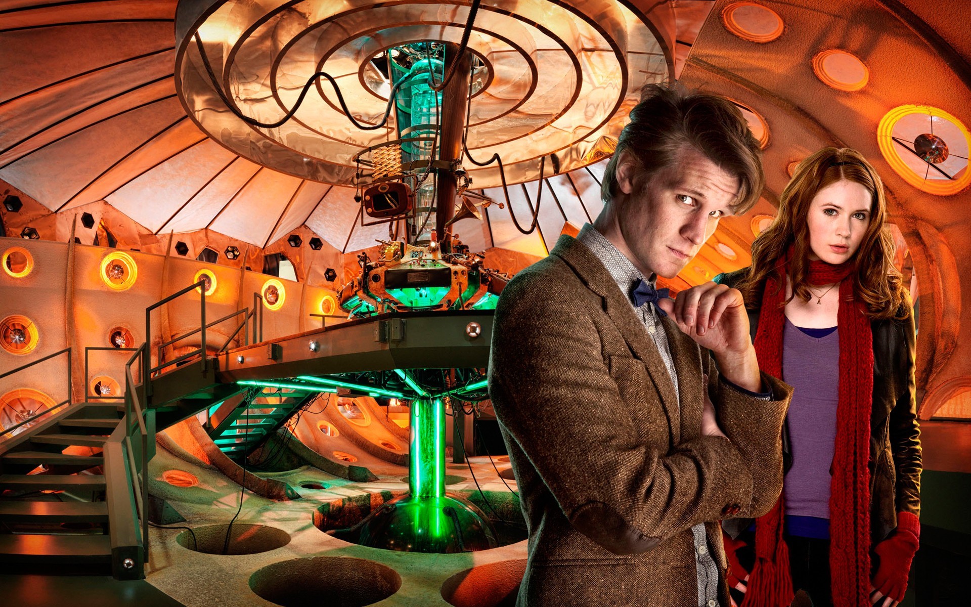 1920x1200 Karen Gillan, TARDIS, Matt Smith, Amy Pond, Eleventh Doctor, Doctor Who