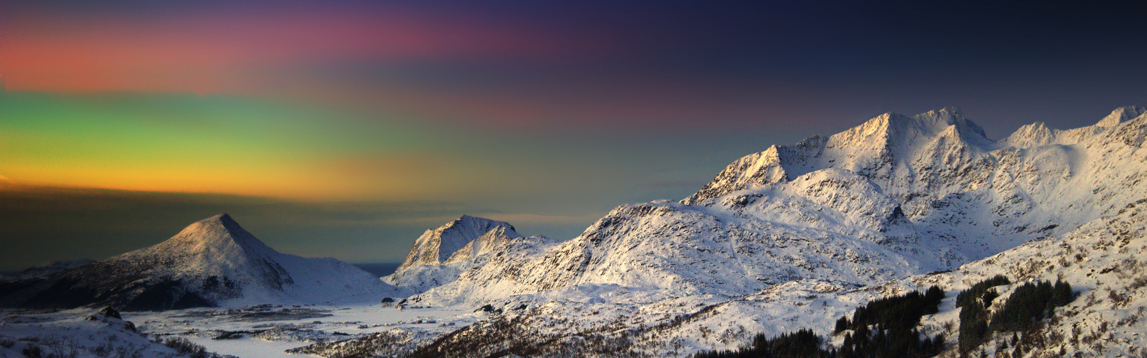 3840x1200 wallpaper.wiki-Winter-Morning-In-The-Mountains-Panoramic-