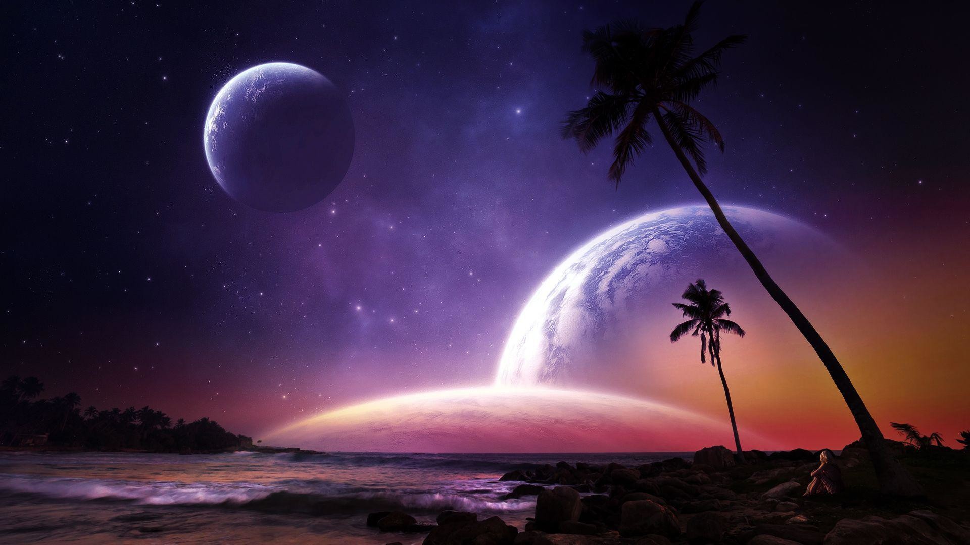 1920x1080 Planets, On, The, Night, Sky, Above, The, Beach, Full, Screen, Hd, Wallpaper,  Amazing, Colors, Wallpapers For Large Screens, 1920Ã1080 Wallpaper HD