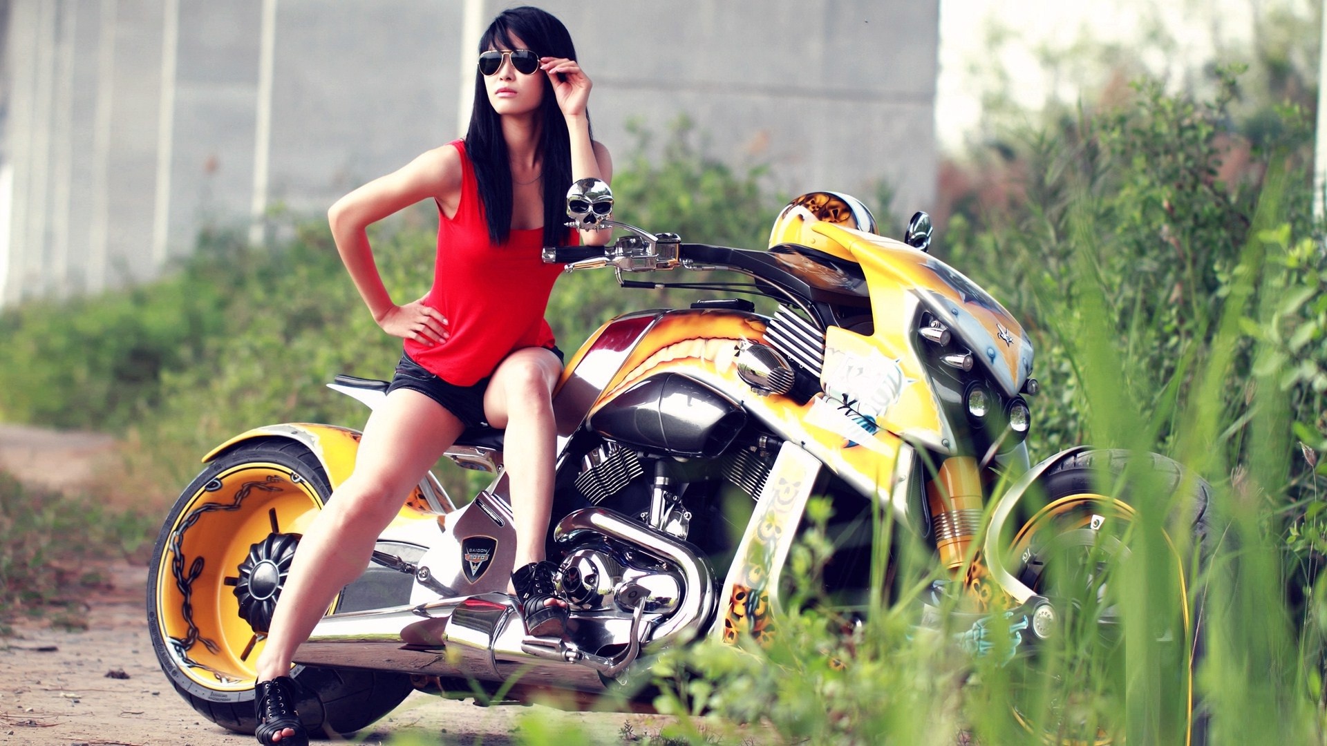 1920x1080 Hot modern stylish girl with super bike wallpapers