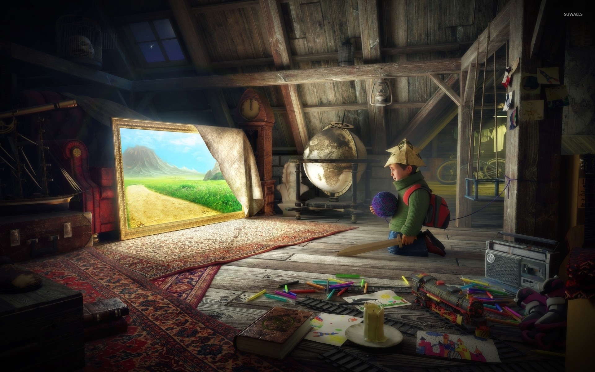 1920x1200 Boy watching the magical painting wallpaper