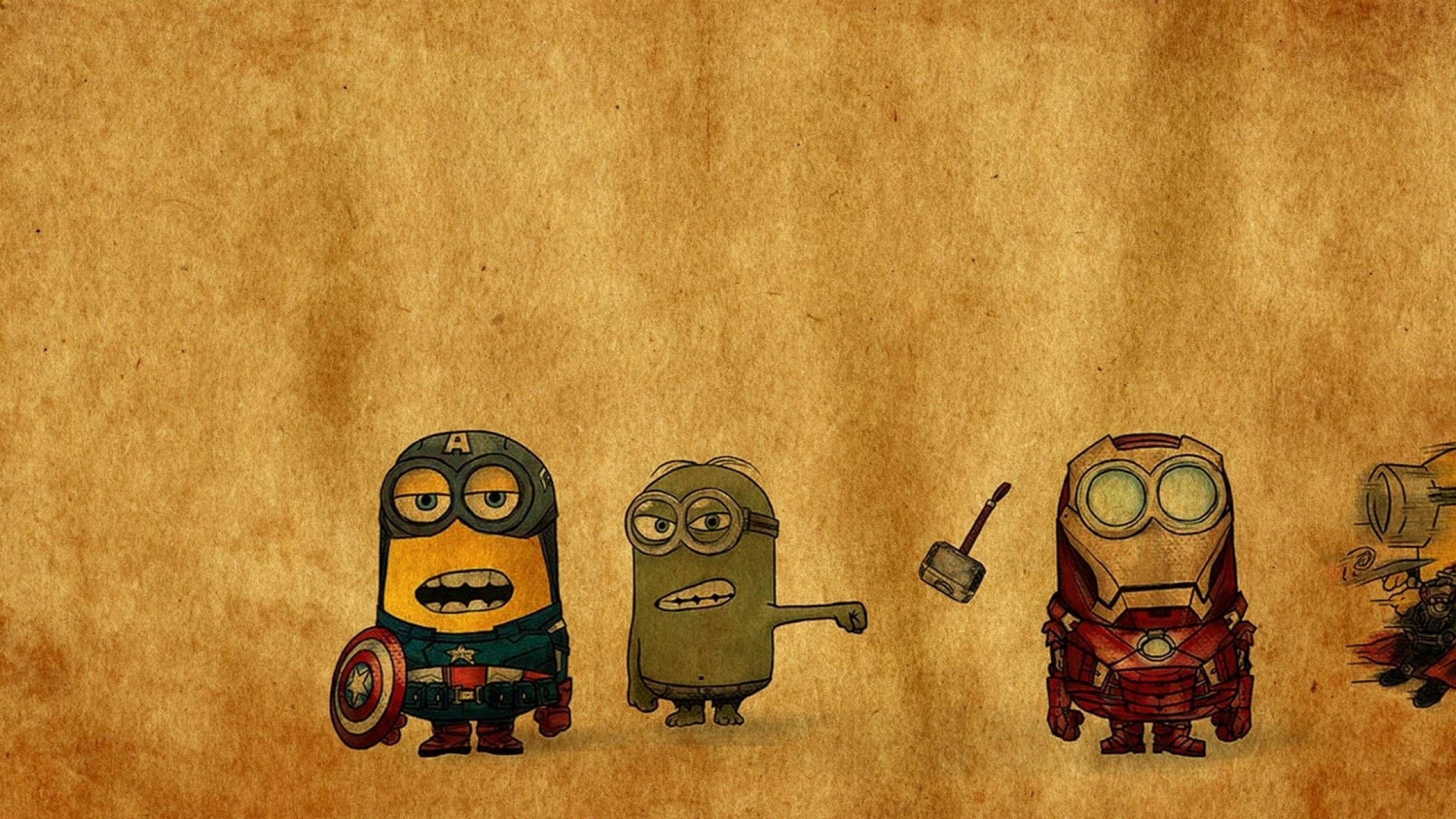 2560x1440 Iron Man Thor funny hammer Despicable Me angry minions crossovers punch  singing Avengers punching Hulk wallpaper