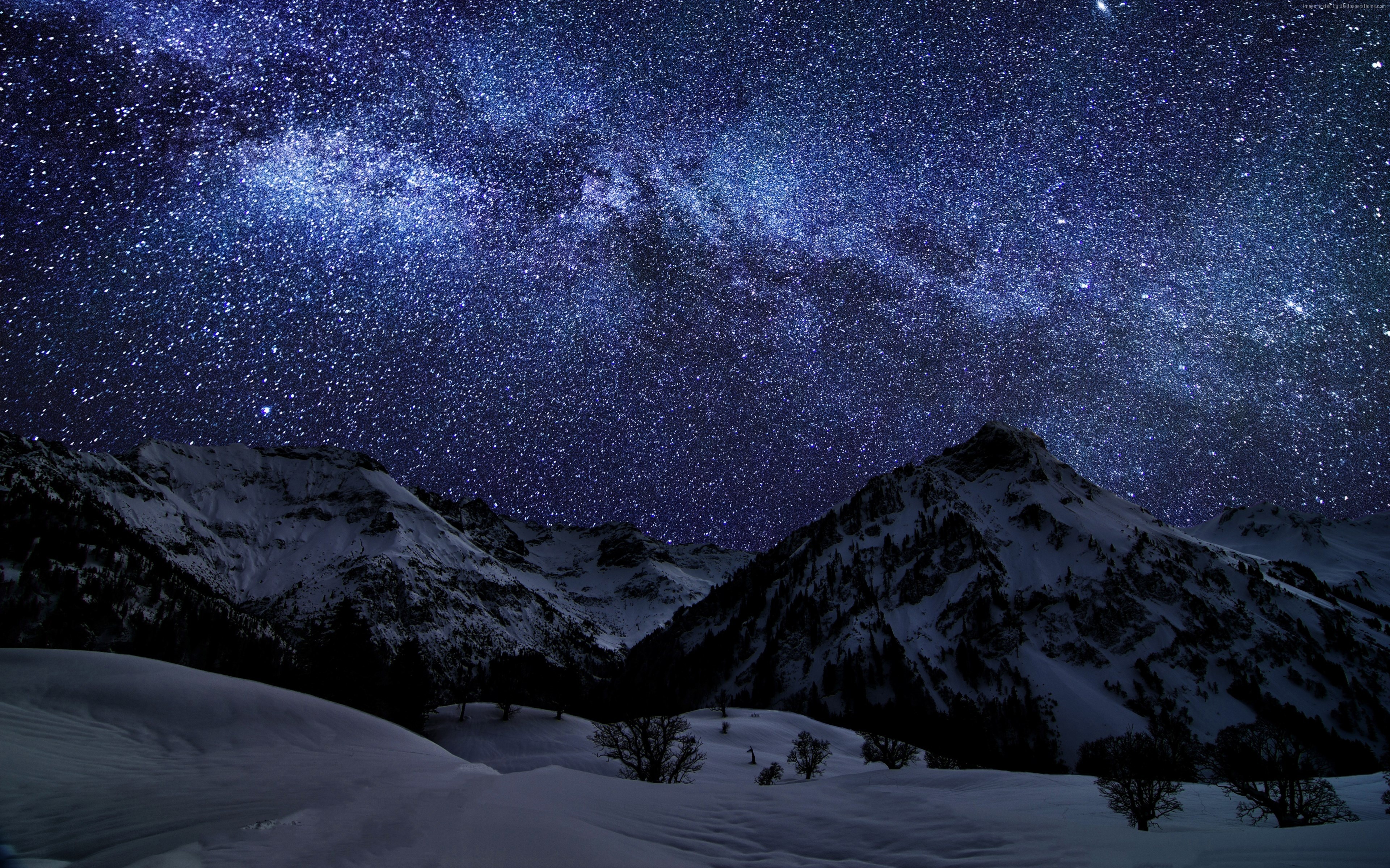 3840x2400 Rocky mountains and the starry night sky wallpaper