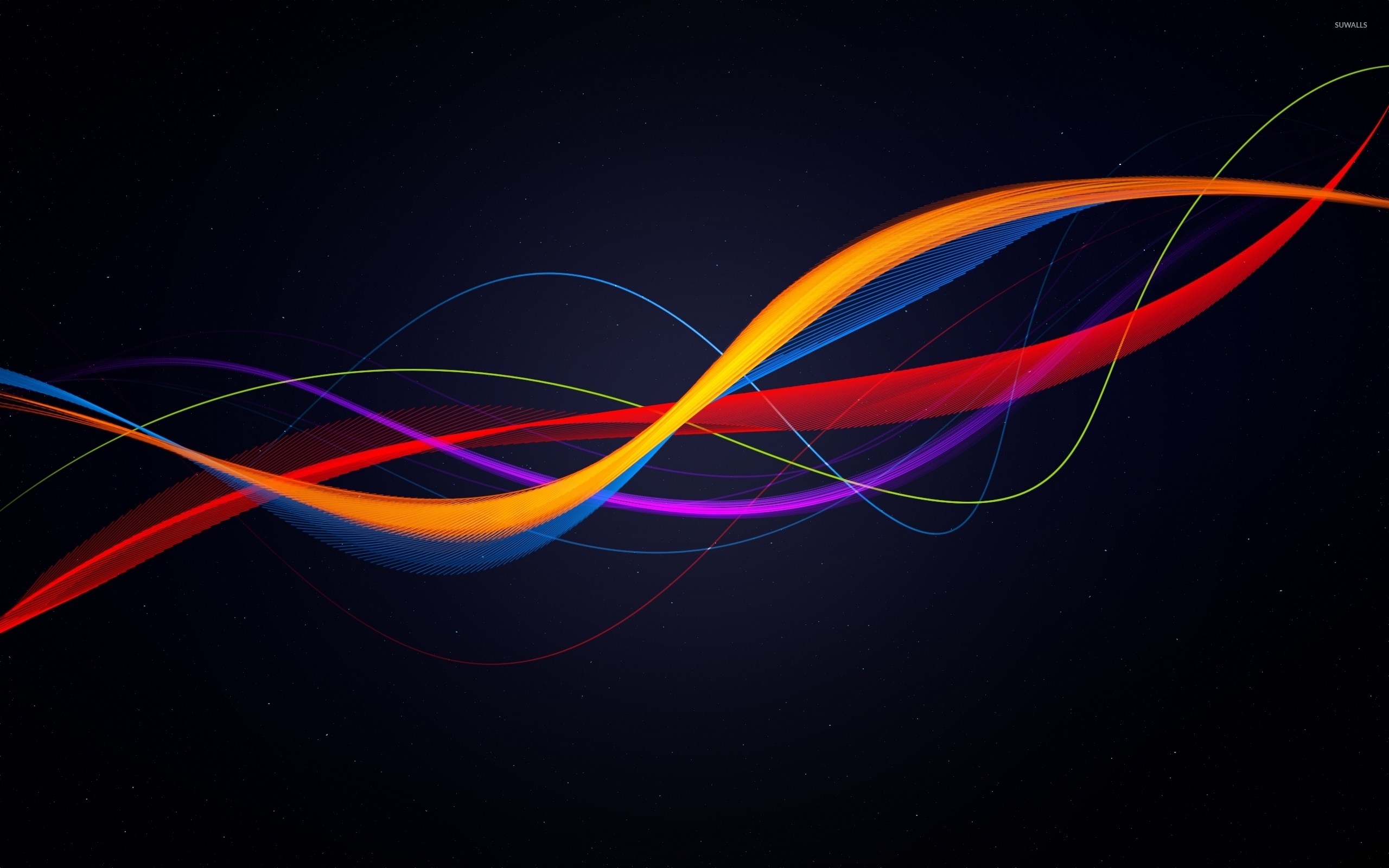 2560x1600 Colorful waves floating in the dark space wallpaper