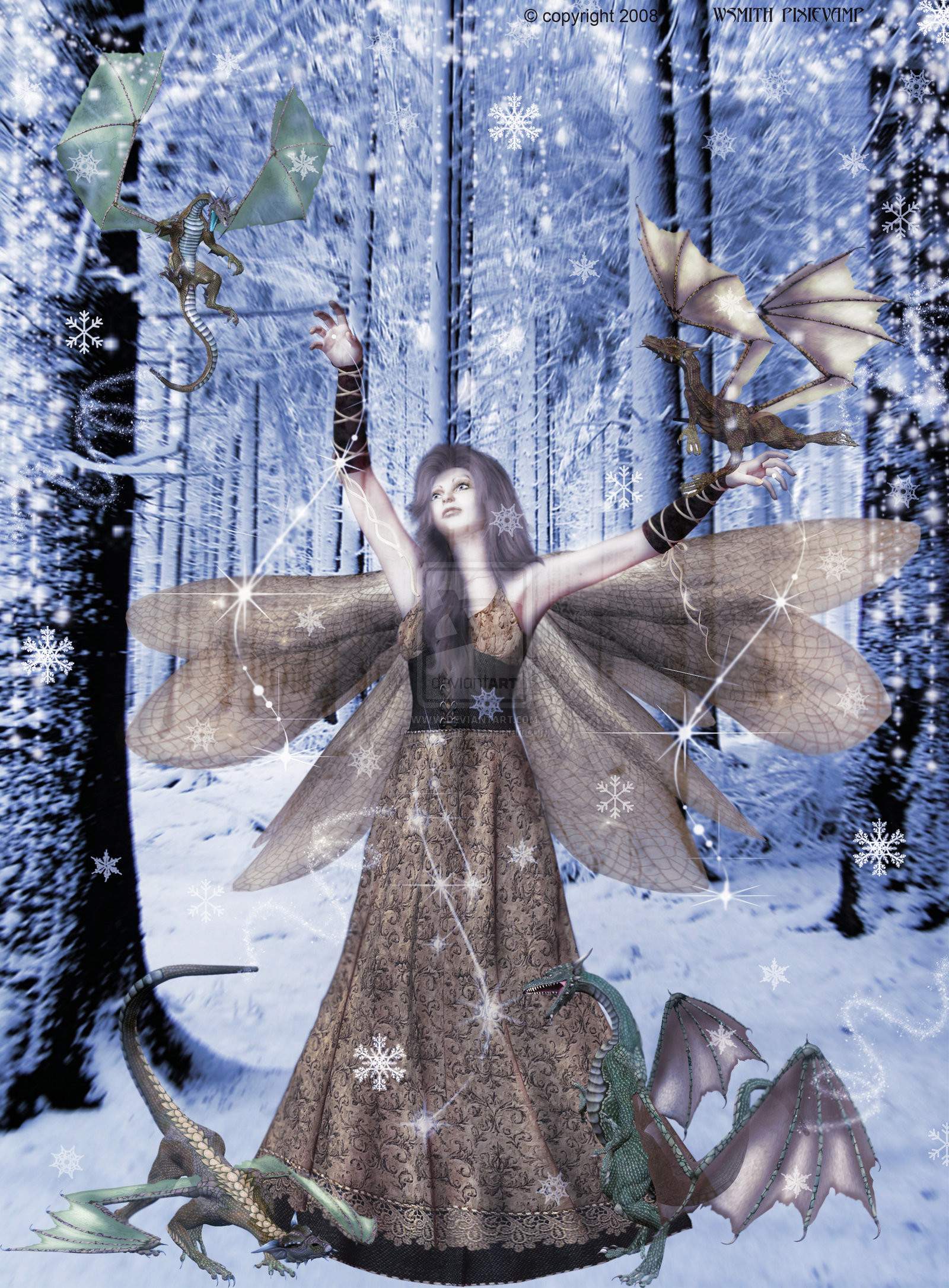 1600x2171 Dragon Fairies Winter Outting by pixievamp 