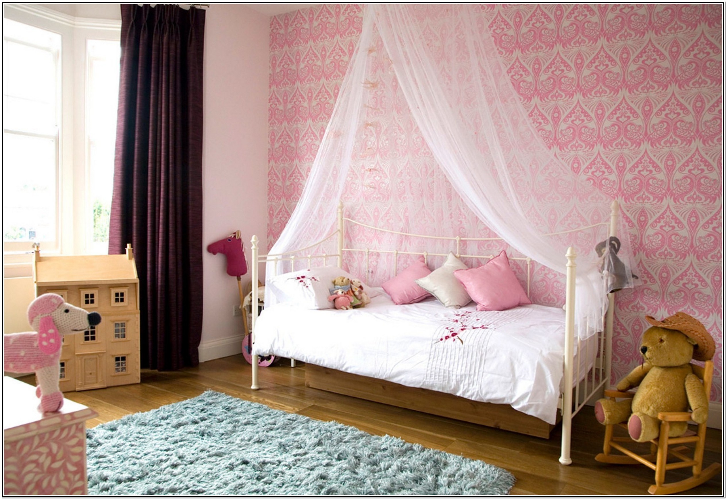 2527x1740 ... Bedroom Little Girls Room Decoration Ideas Wrought Iron Bed Frames  White Curtains Canopy Brown Wooden Laminated