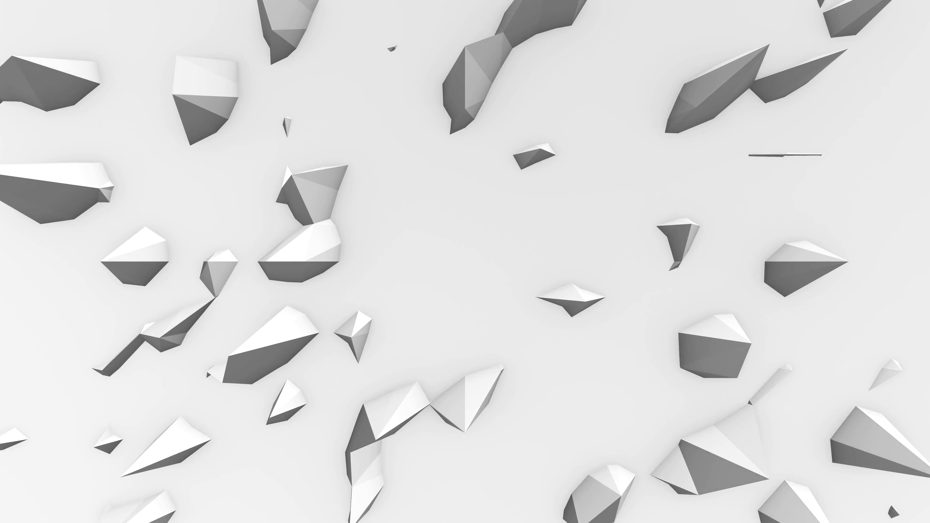 3840x2160 4k Low Poly Abstract Background. Spikes appear and disappear on a flat white  surface.