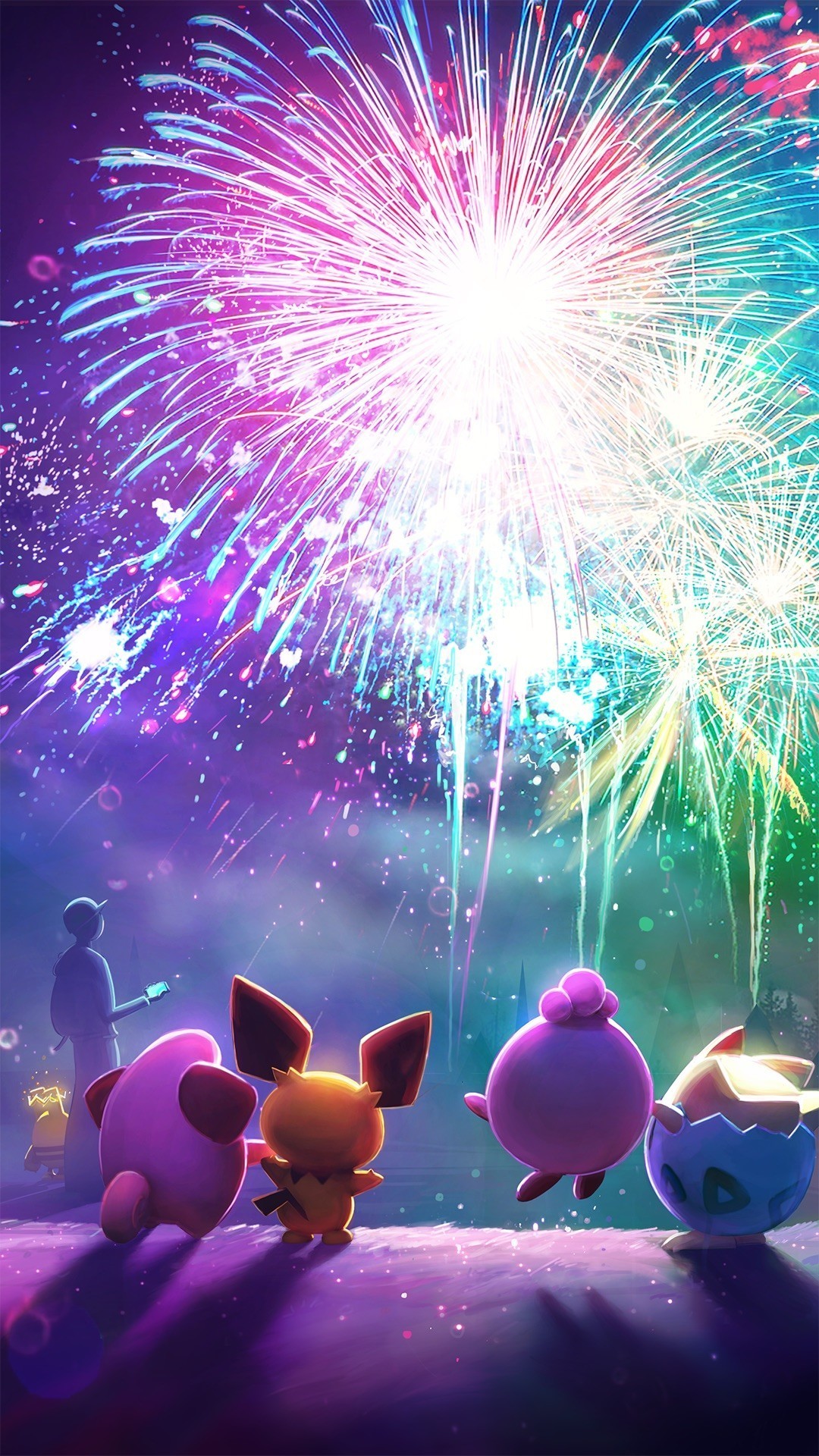 1080x1920 Elekid, Clefa, Pichu, Igglybuff, Togepi, and a lone trainer watch the  fireworks (and wonder where Magby is?)