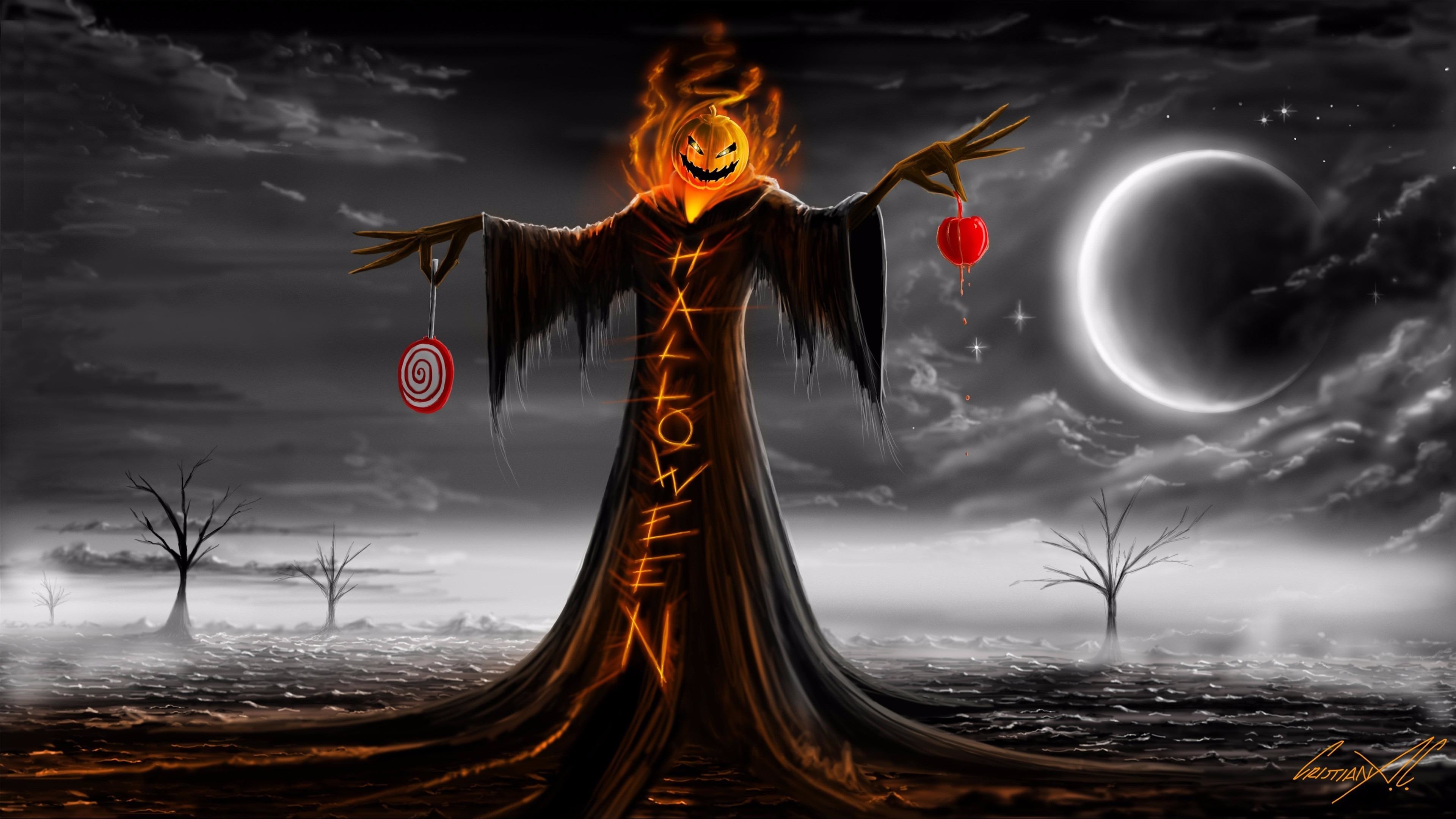 3840x2160 UltraHD wallpaper icon Halloween creepy scarecrow with pumpkin head  wallpaper