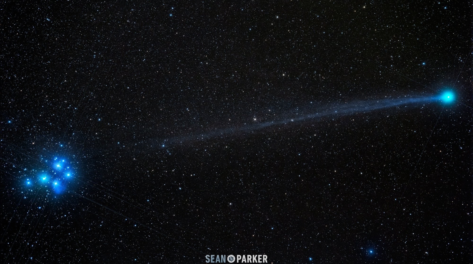 2000x1118 pleiades taurus comet comet lovejoy night star