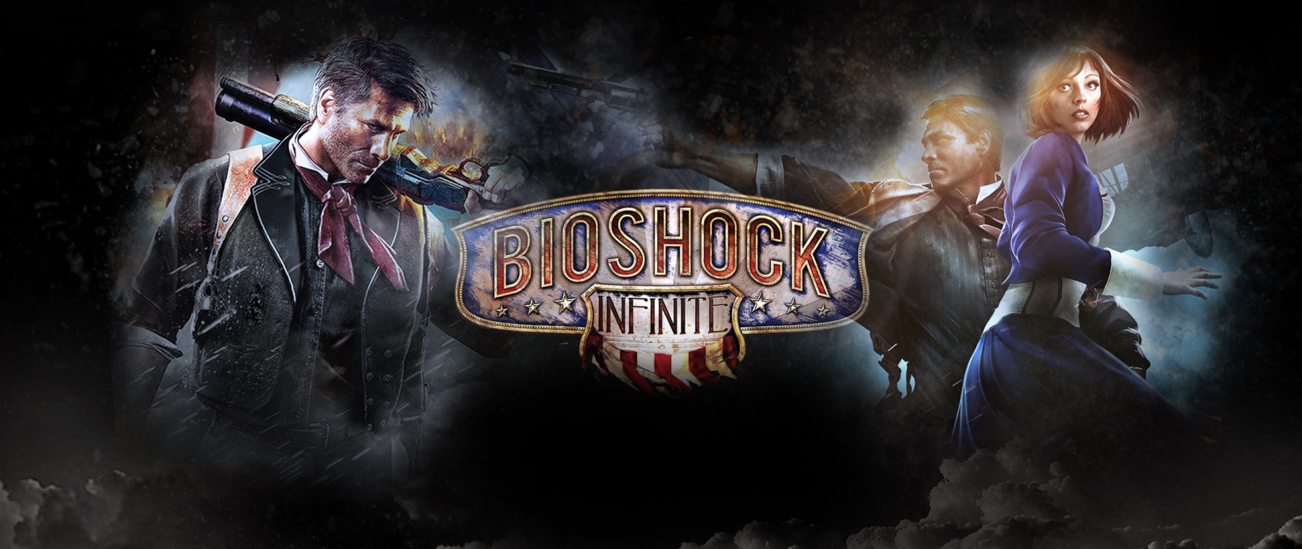 2560x1080 Preview wallpaper bioshock infinite, game, characters, lettering, logo  