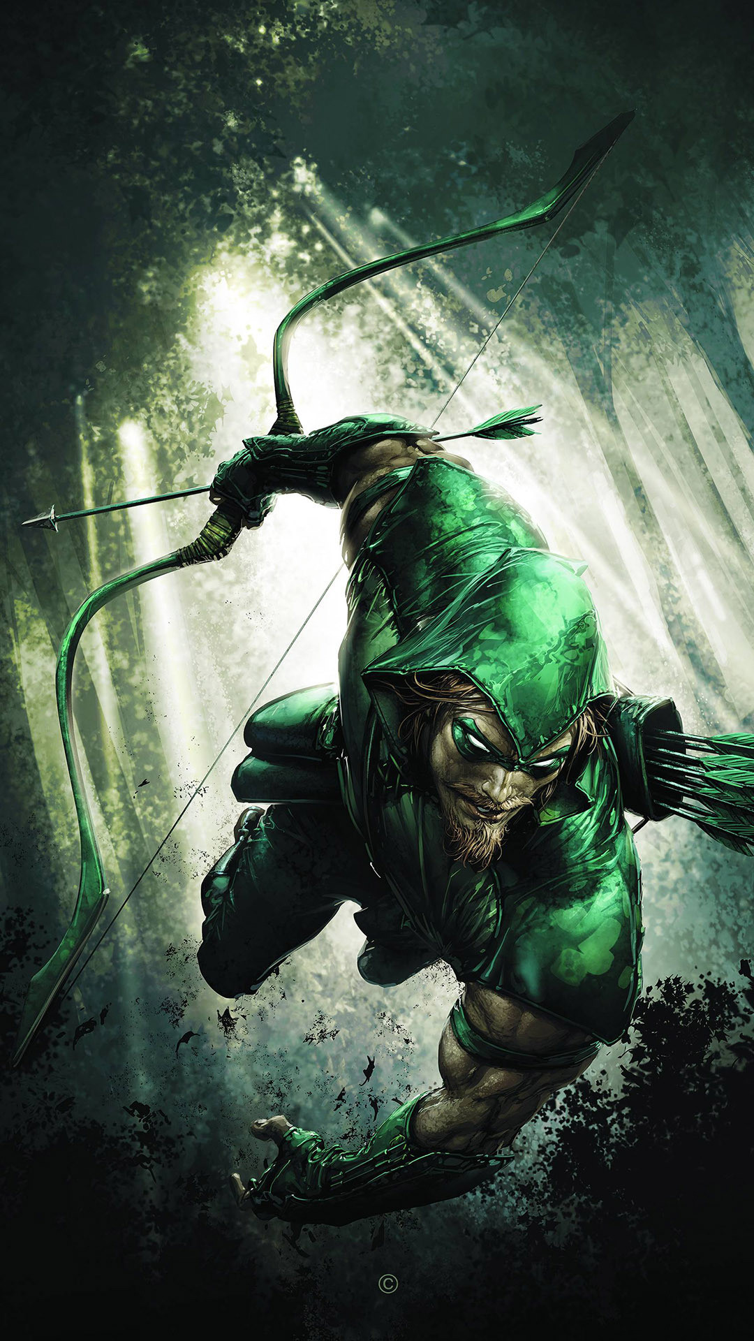 1080x1920 ... Green Arrow in a dark forest Comic mobile wallpaper