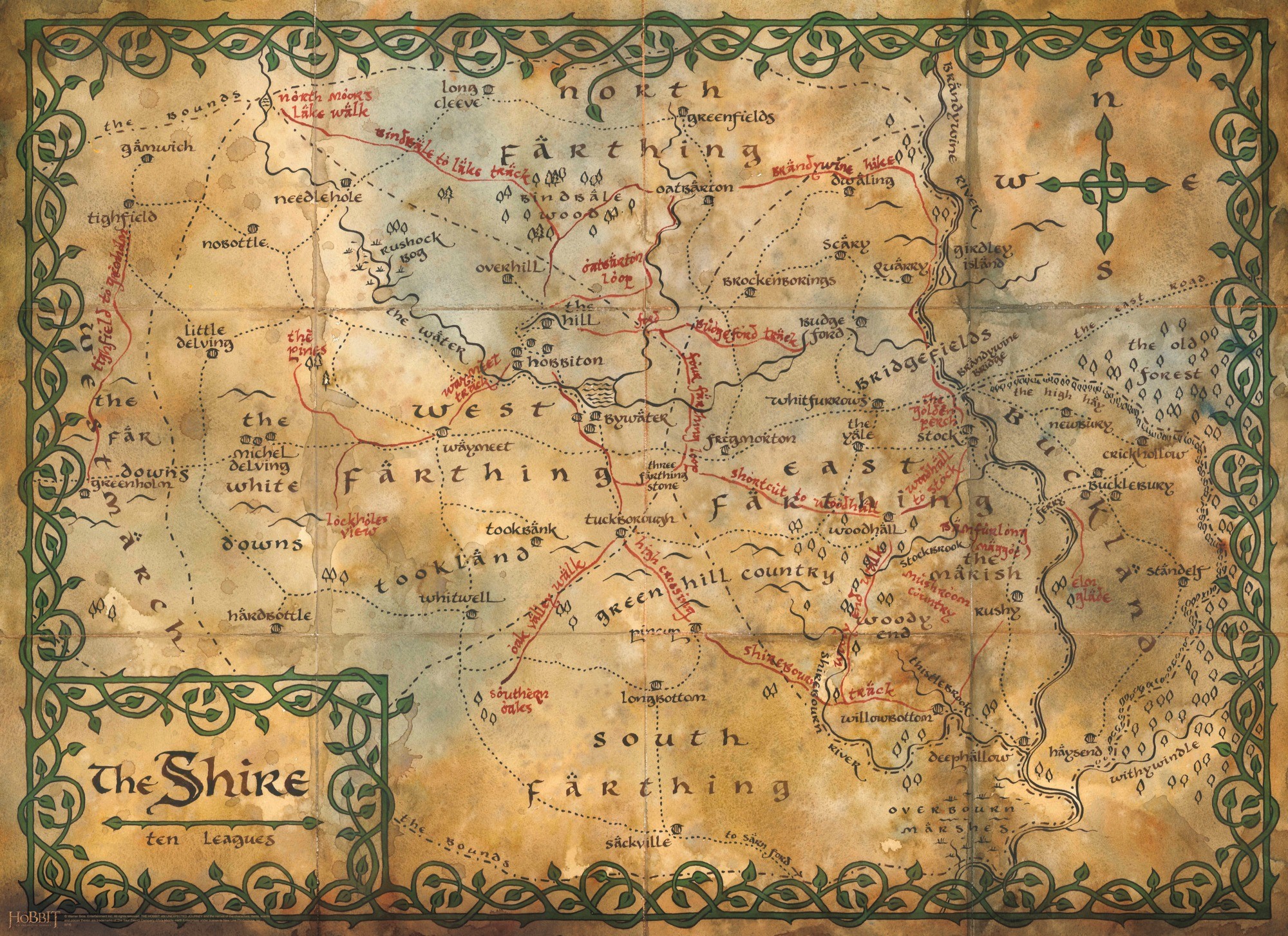 2000x1454 Map of the Shire - Wall Mural available from Wallsauce