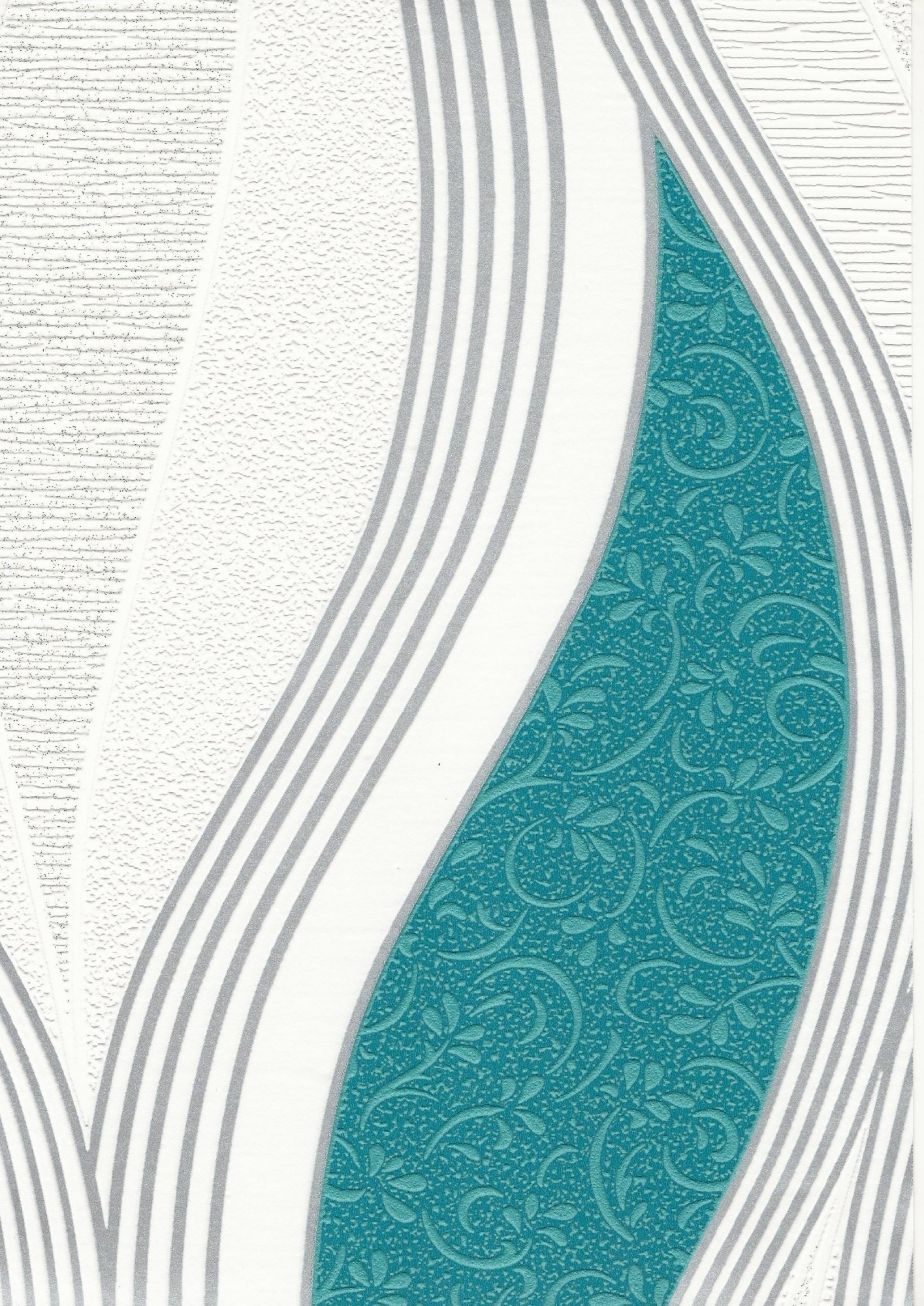 1920x2714 Metallic Waves Teal / White Textured Vinyl Wallpaper by Direct E62001