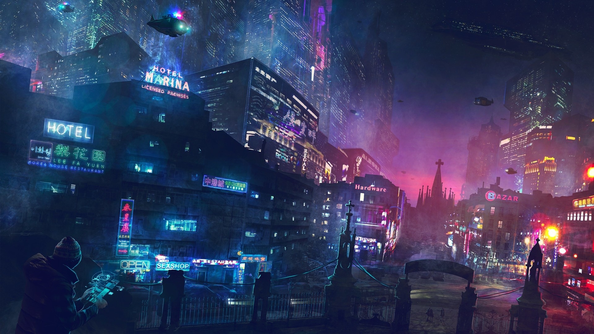 1920x1080  - sci-fi, futuristic city, neon lights, skyscrapers, buildings #
