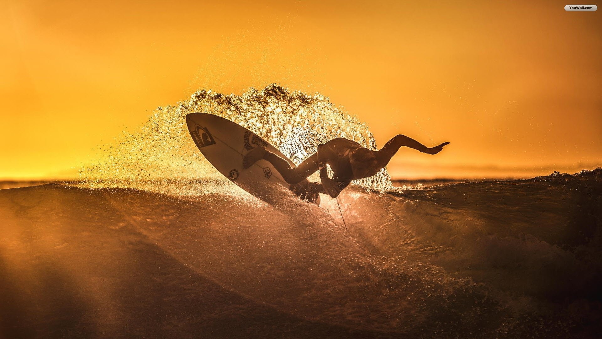 1920x1080 Girl Surfing wallpaper sunset
